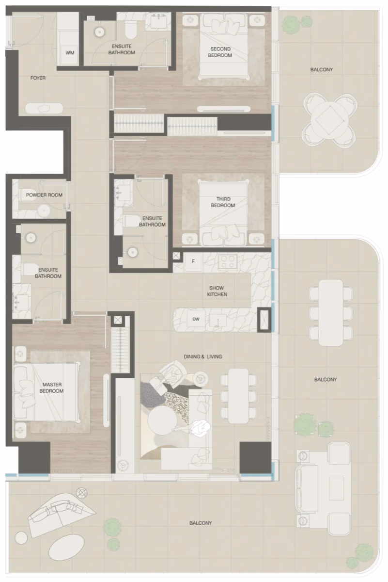 תוכנית 3 חדרי שינה · Type 2 ב־נדל"ן להשקעה Mondrian Beachfront Residences, באזור Al Marjan Island, ראש אל-חיימה