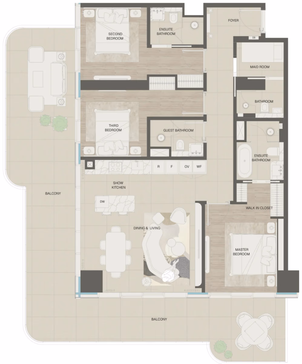 תוכנית 3 חדרי שינה · Type 4 ב־נדל"ן להשקעה Mondrian Beachfront Residences, באזור Al Marjan Island, ראש אל-חיימה