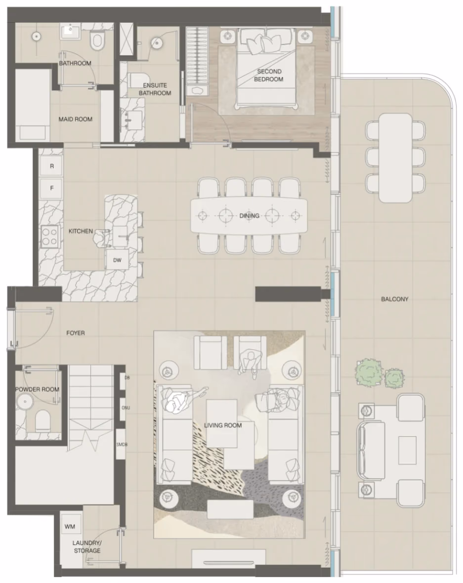 תוכנית 4 חדרי שינה · פנטהאוז · Sky Villa Type 1 ב־נדל"ן להשקעה Mondrian Beachfront Residences, באזור Al Marjan Island, ראש אל-חיימה (קומה תחתונה)