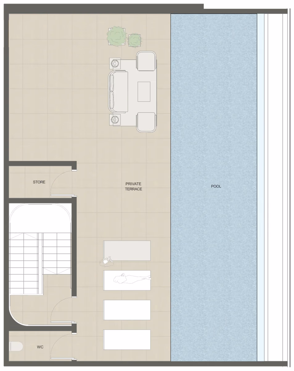 תוכנית 4 חדרי שינה · פנטהאוז · Sky Villa Type 1 ב־נדל"ן להשקעה Mondrian Beachfront Residences, באזור Al Marjan Island, ראש אל-חיימה (גג)