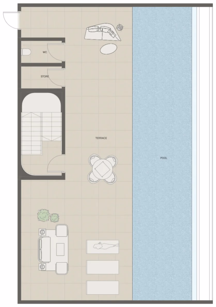 תוכנית 4 חדרי שינה · פנטהאוז · Sky Villa Type 2 ב־נדל"ן להשקעה Mondrian Beachfront Residences, באזור Al Marjan Island, ראש אל-חיימה (גג)