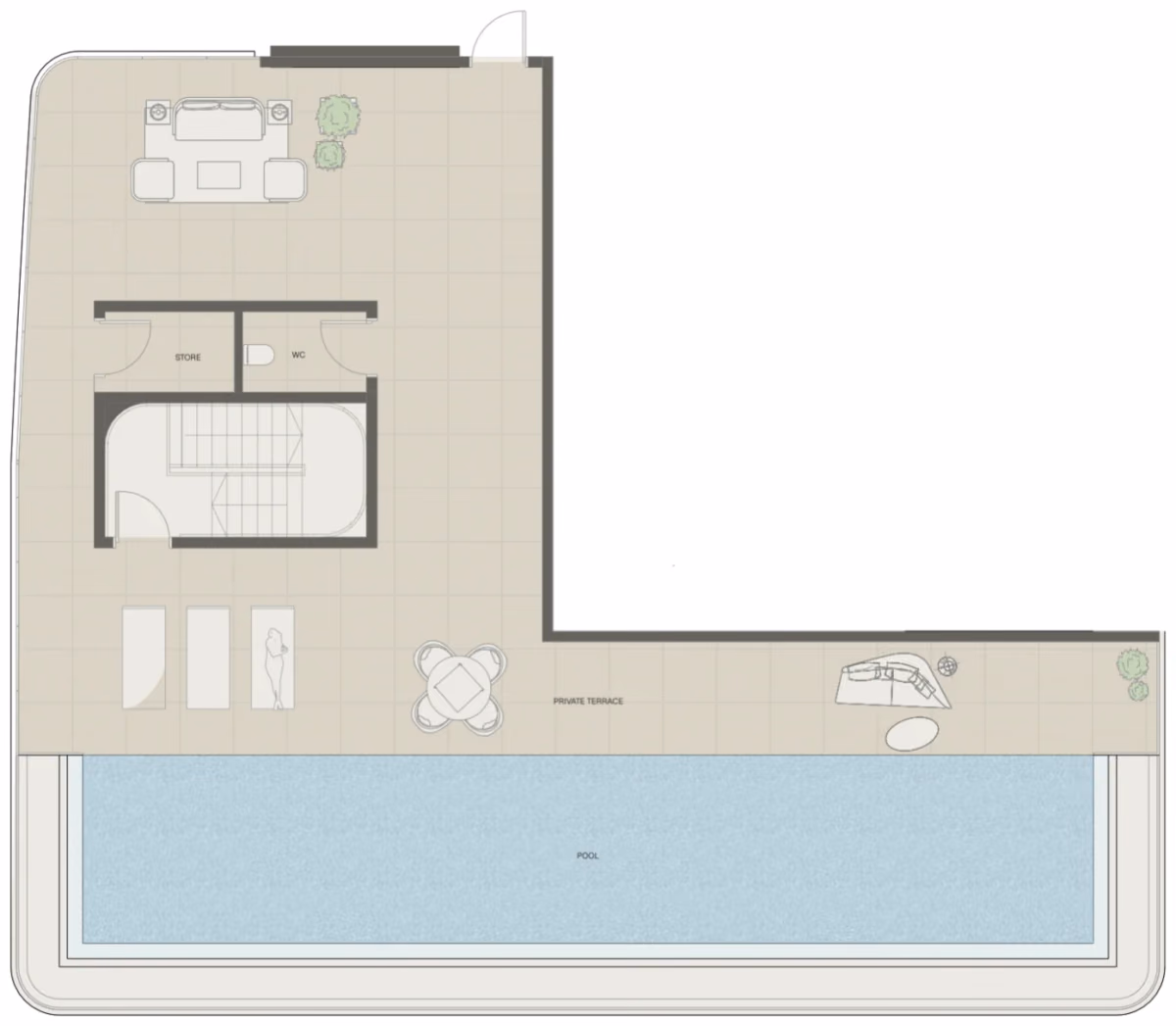תוכנית 5 חדרי שינה · פנטהאוז · Sky Villa Type 1 ב־נדל"ן להשקעה Mondrian Beachfront Residences, באזור Al Marjan Island, ראש אל-חיימה (גג)