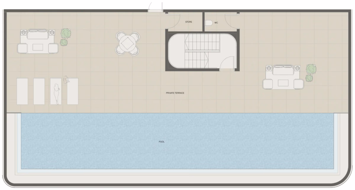 תוכנית 5 חדרי שינה · פנטהאוז · Sky Villa Type 2 ב־נדל"ן להשקעה Mondrian Beachfront Residences, באזור Al Marjan Island, ראש אל-חיימה (גג)