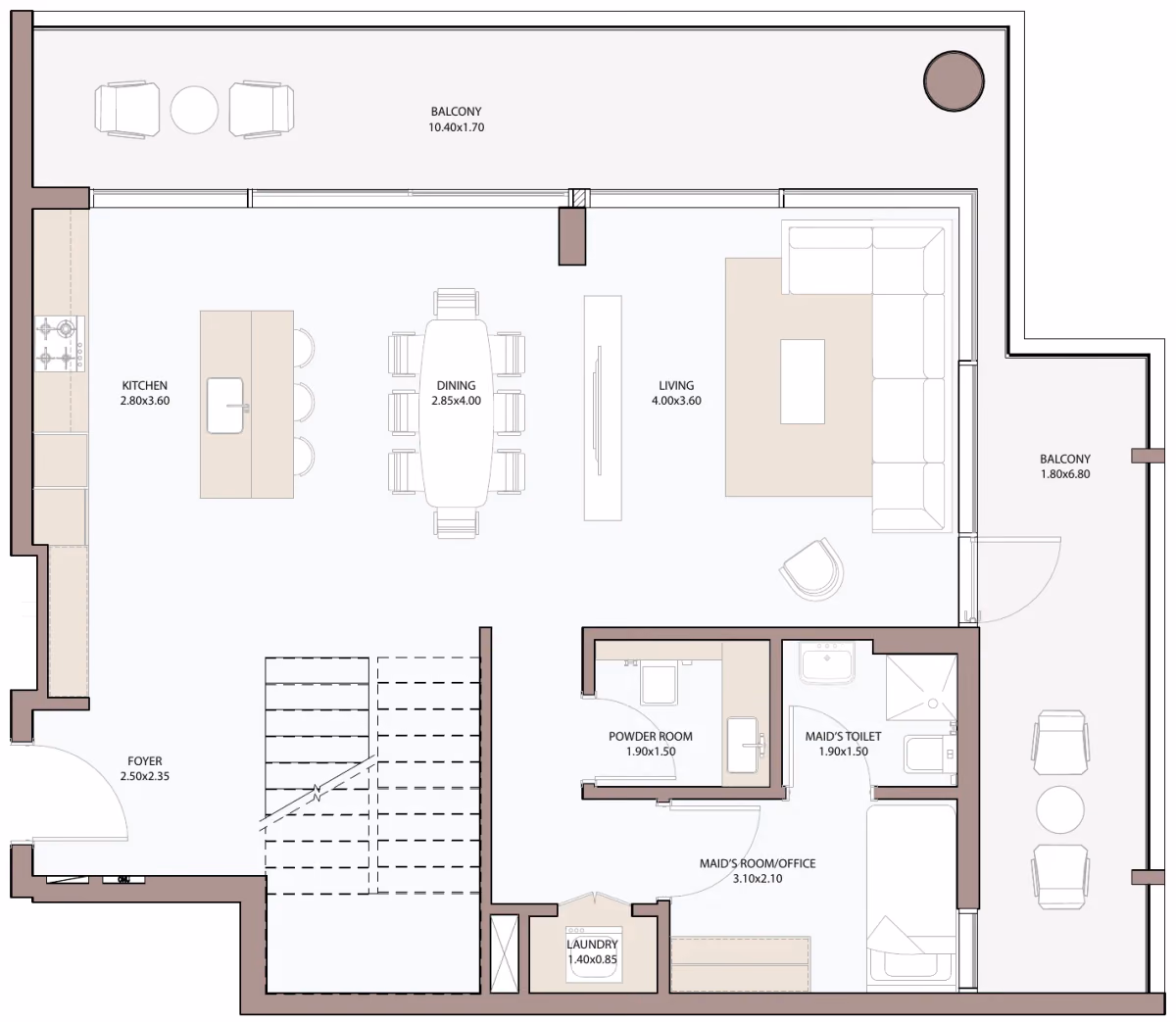 תוכנית 2 חדרי שינה · דופלקס · 2.5 BHK Loft Type A1 ב־דירות להשקעה Metac Haven Bay בדובאי איילנד (קומה תחתונה)