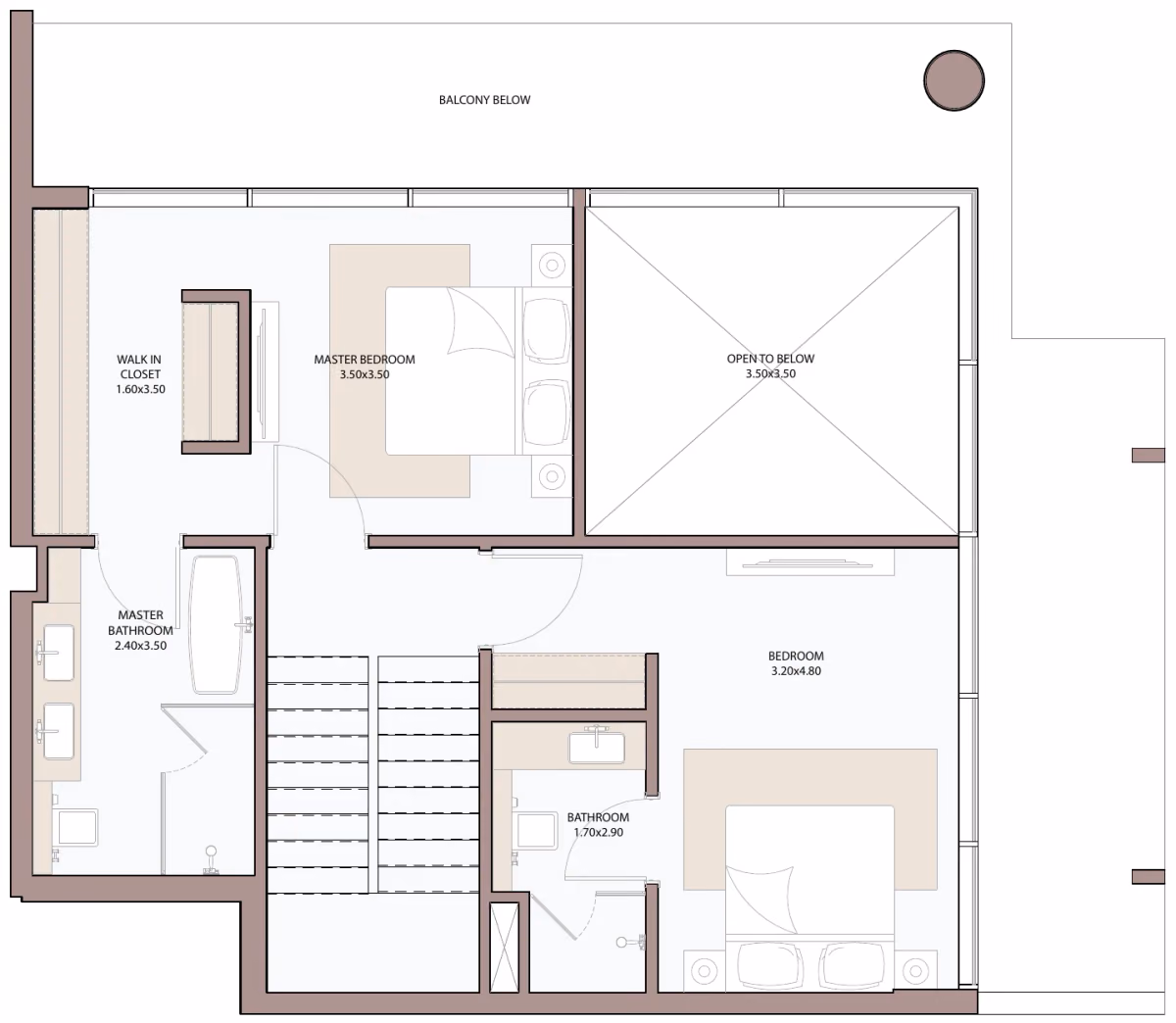 תוכנית 2 חדרי שינה · דופלקס · 2.5 BHK Loft Type A1 ב־דירות להשקעה Metac Haven Bay בדובאי איילנד (קומה עליונה)