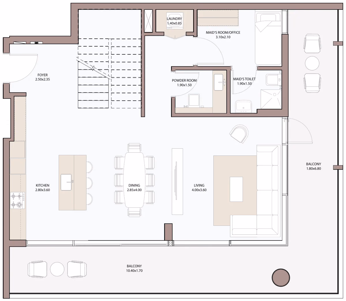 תוכנית 2 חדרי שינה · דופלקס · 2.5 BHK Loft Type A2 ב־דירות להשקעה Metac Haven Bay בדובאי איילנד (קומה תחתונה)