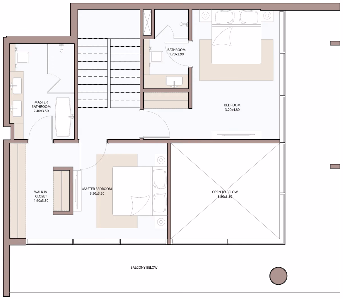 תוכנית 2 חדרי שינה · דופלקס · 2.5 BHK Loft Type A2 ב־דירות להשקעה Metac Haven Bay בדובאי איילנד (קומה עליונה)
