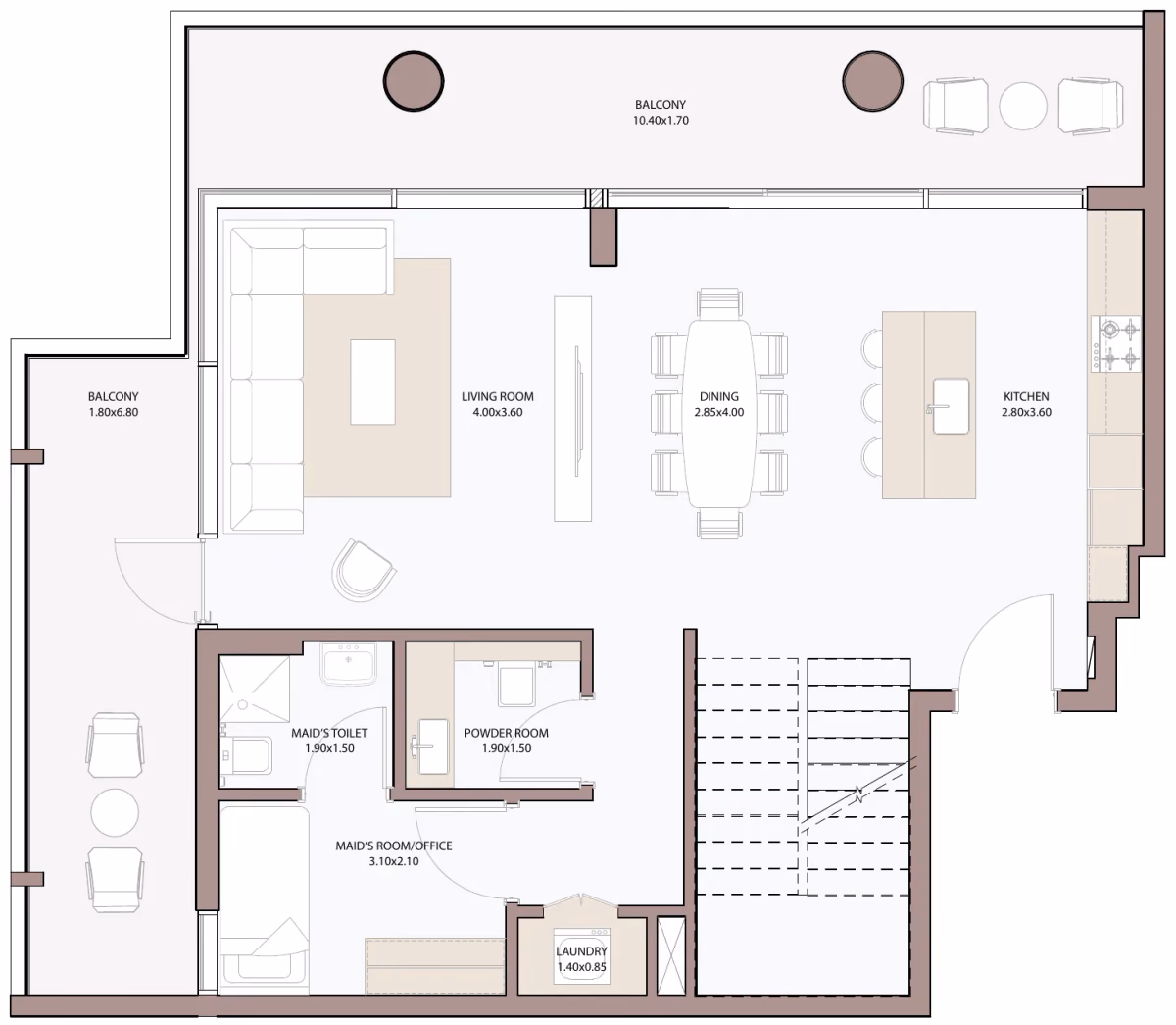 תוכנית 2 חדרי שינה · דופלקס · 2.5 BHK Loft Type B1 ב־דירות להשקעה Metac Haven Bay בדובאי איילנד (קומה תחתונה)