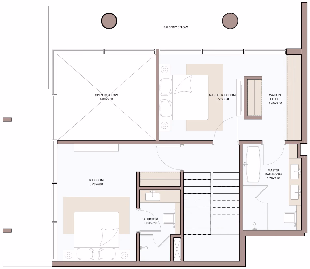 תוכנית 2 חדרי שינה · דופלקס · 2.5 BHK Loft Type B1 ב־דירות להשקעה Metac Haven Bay בדובאי איילנד (קומה עליונה)