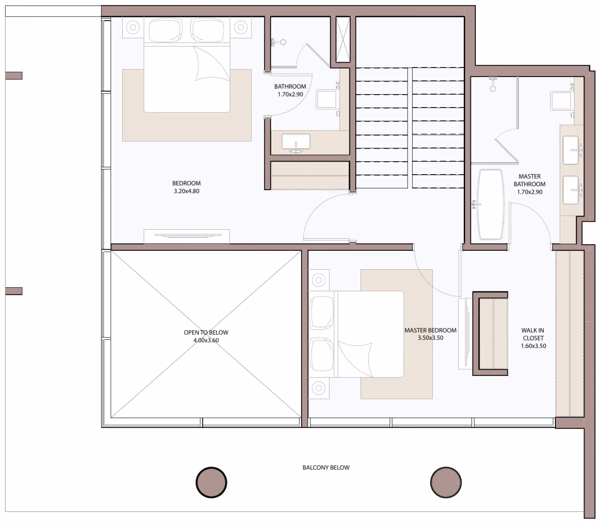 תוכנית 2 חדרי שינה · דופלקס · 2.5 BHK Loft Type B2 ב־דירות להשקעה Metac Haven Bay בדובאי איילנד (קומה עליונה)