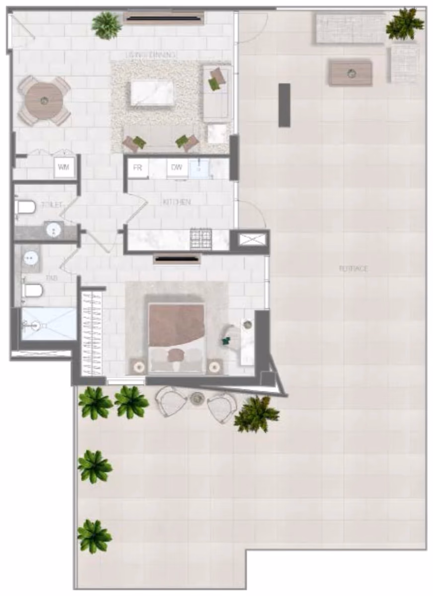 תוכנית חדר שינה אחד · Type C ב־נדל"ן להשקעה Object1 Evergr1n House 4, באזור Al Satwa, דובאי