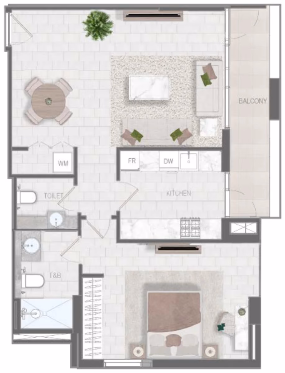 תוכנית חדר שינה אחד · Type G ב־נדל"ן להשקעה Object1 Evergr1n House 4, באזור Al Satwa, דובאי
