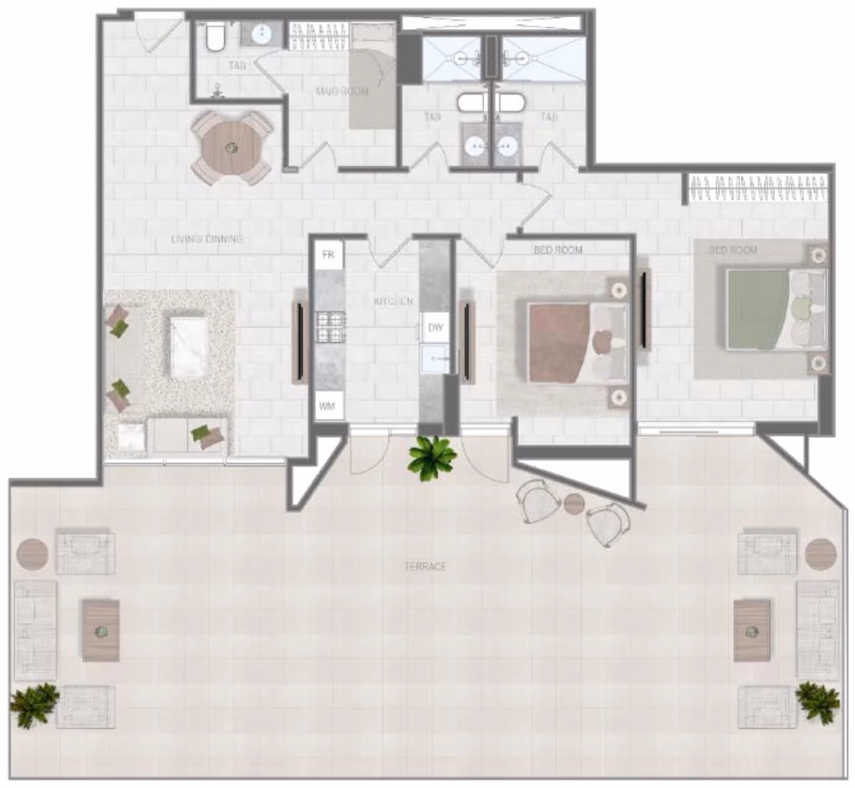 תוכנית 2 חדרי שינה · Type A ב־נדל"ן להשקעה Object1 Evergr1n House 4, באזור Al Satwa, דובאי