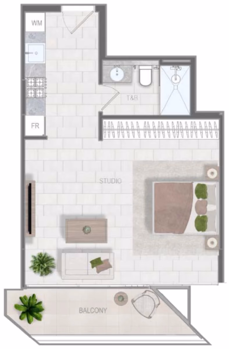 תוכנית סטודיו · Type C ב־נדל"ן להשקעה Object1 Evergr1n House 4, באזור Al Satwa, דובאי