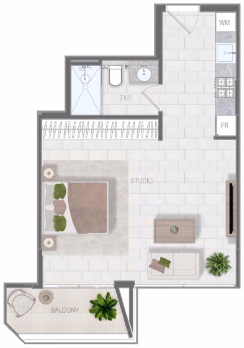 תוכנית סטודיו · Type D ב־נדל"ן להשקעה Object1 Evergr1n House 4, באזור Al Satwa, דובאי