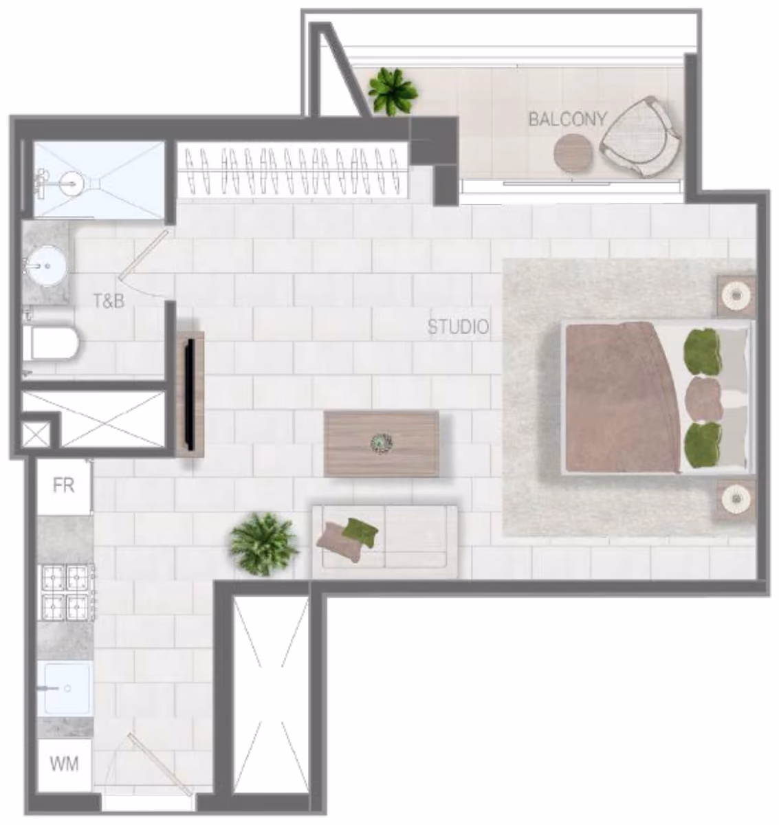 תוכנית סטודיו · Type F ב־נדל"ן להשקעה Object1 Evergr1n House 4, באזור Al Satwa, דובאי