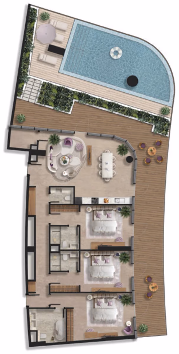 תוכנית 3 חדרי שינה · Type 2 ב־נדל"ן להשקעה BnW Taj Wellington Mews, באזור Al Marjan Island, ראס אל ח'ימה