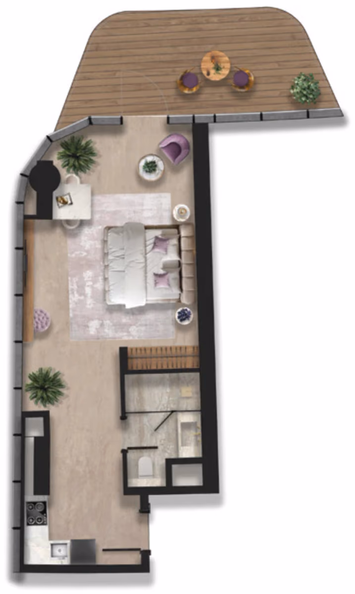 תוכנית סטודיו · Type 5 ב־נדל"ן להשקעה BnW Taj Wellington Mews, באזור Al Marjan Island, ראס אל ח'ימה