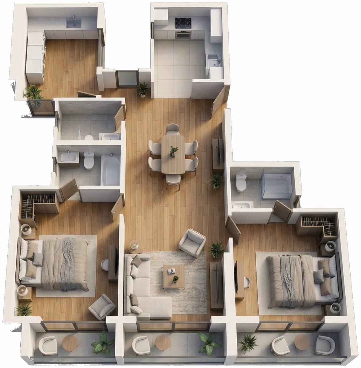 תוכנית 2 חדרי שינה · Unit 03 ב־Rockhill Tower