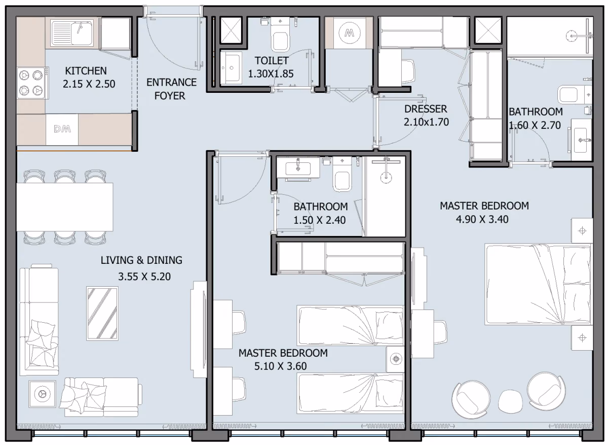 תוכנית 2 חדרי שינה · Type A (Ground Floor) ב־נדל"ן להשקעה Oceana by Reportage באזור Dibba Al-Fujairah, פוג׳יירה