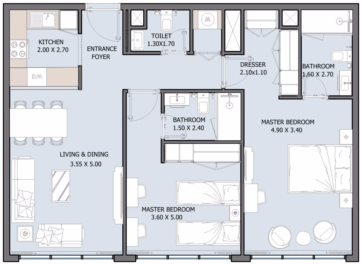 תוכנית 2 חדרי שינה · Type B (Ground Floor) ב־נדל"ן להשקעה Oceana by Reportage באזור Dibba Al-Fujairah, פוג׳יירה
