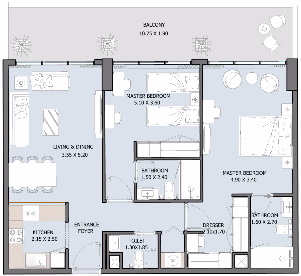 תוכנית 2 חדרי שינה · Type C (Ground Floor) ב־נדל"ן להשקעה Oceana by Reportage באזור Dibba Al-Fujairah, פוג׳יירה