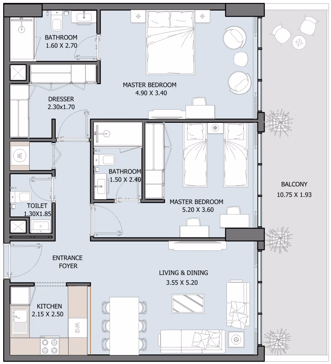 תוכנית 2 חדרי שינה · Type F (Ground Floor) ב־נדל"ן להשקעה Oceana by Reportage באזור Dibba Al-Fujairah, פוג׳יירה