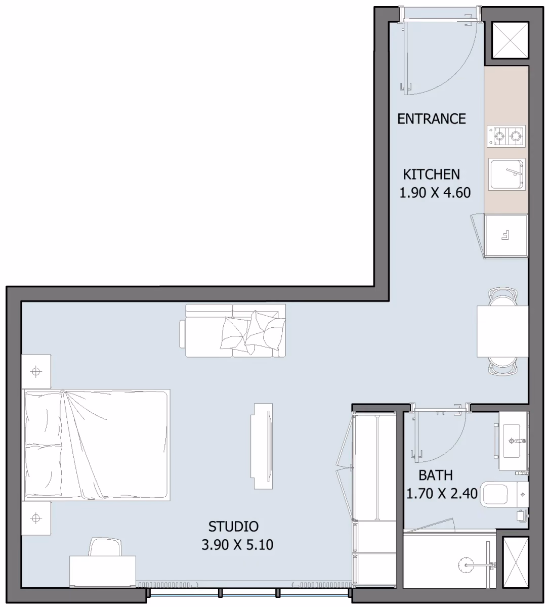 תוכנית חדר שינה אחד · JR 1B (Ground Floor) ב־נדל"ן להשקעה Oceana by Reportage באזור Dibba Al-Fujairah, פוג׳יירה