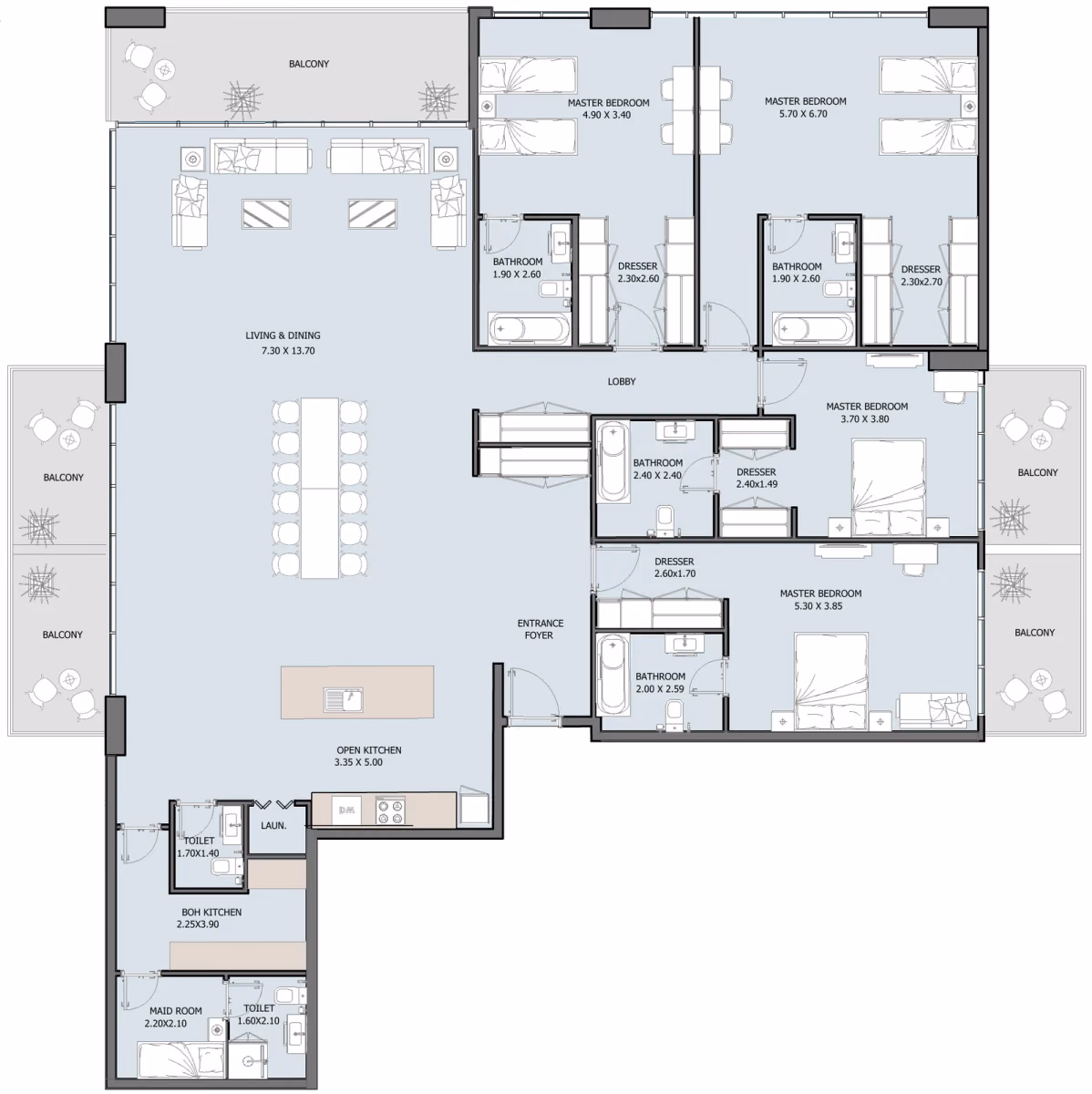 תוכנית 4 חדרי שינה · פנטהאוז · Penthouse Type A ב־נדל"ן להשקעה Oceana by Reportage באזור Dibba Al-Fujairah, פוג׳יירה