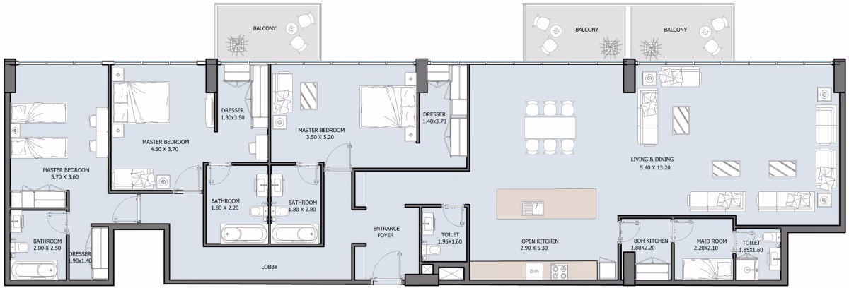 תוכנית 3 חדרי שינה · פנטהאוז · Penthouse Type B ב־נדל"ן להשקעה Oceana by Reportage באזור Dibba Al-Fujairah, פוג׳יירה