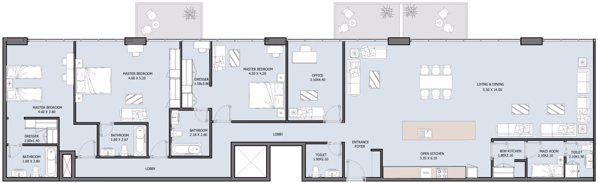 תוכנית 3 חדרי שינה · פנטהאוז · Penthouse Type C ב־נדל"ן להשקעה Oceana by Reportage באזור Dibba Al-Fujairah, פוג׳יירה