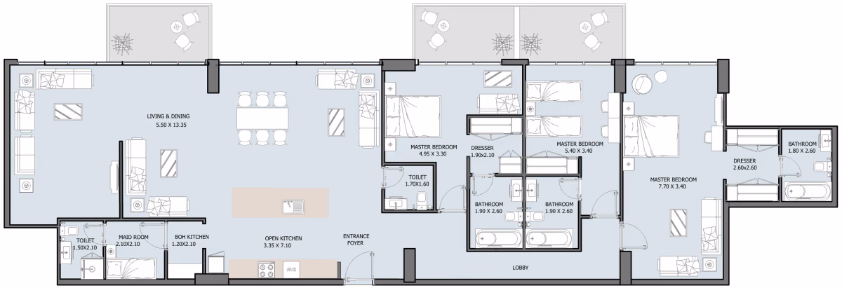 תוכנית 3 חדרי שינה · פנטהאוז · Penthouse Type D ב־נדל"ן להשקעה Oceana by Reportage באזור Dibba Al-Fujairah, פוג׳יירה