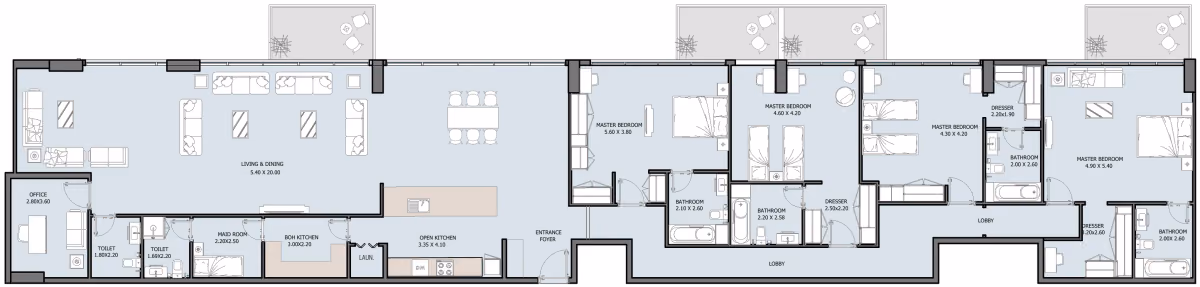 תוכנית 4 חדרי שינה · פנטהאוז · Penthouse Type F ב־נדל"ן להשקעה Oceana by Reportage באזור Dibba Al-Fujairah, פוג׳יירה