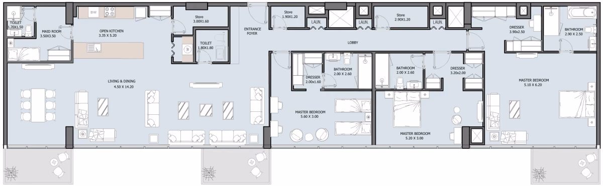 תוכנית 3 חדרי שינה · פנטהאוז · Penthouse Type G ב־נדל"ן להשקעה Oceana by Reportage באזור Dibba Al-Fujairah, פוג׳יירה