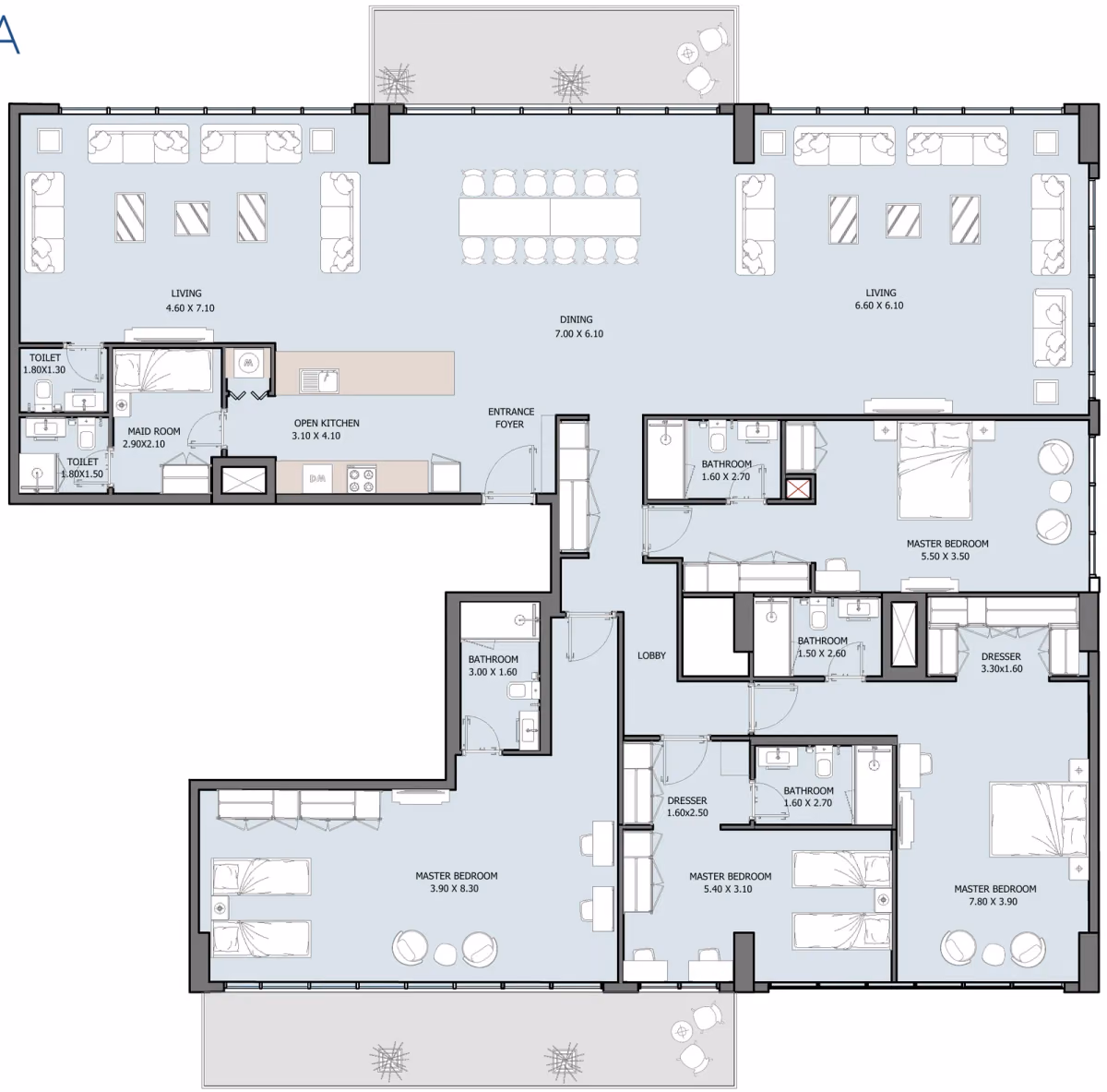 תוכנית 4 חדרי שינה · פנטהאוז · Penthouse Type H ב־נדל"ן להשקעה Oceana by Reportage באזור Dibba Al-Fujairah, פוג׳יירה