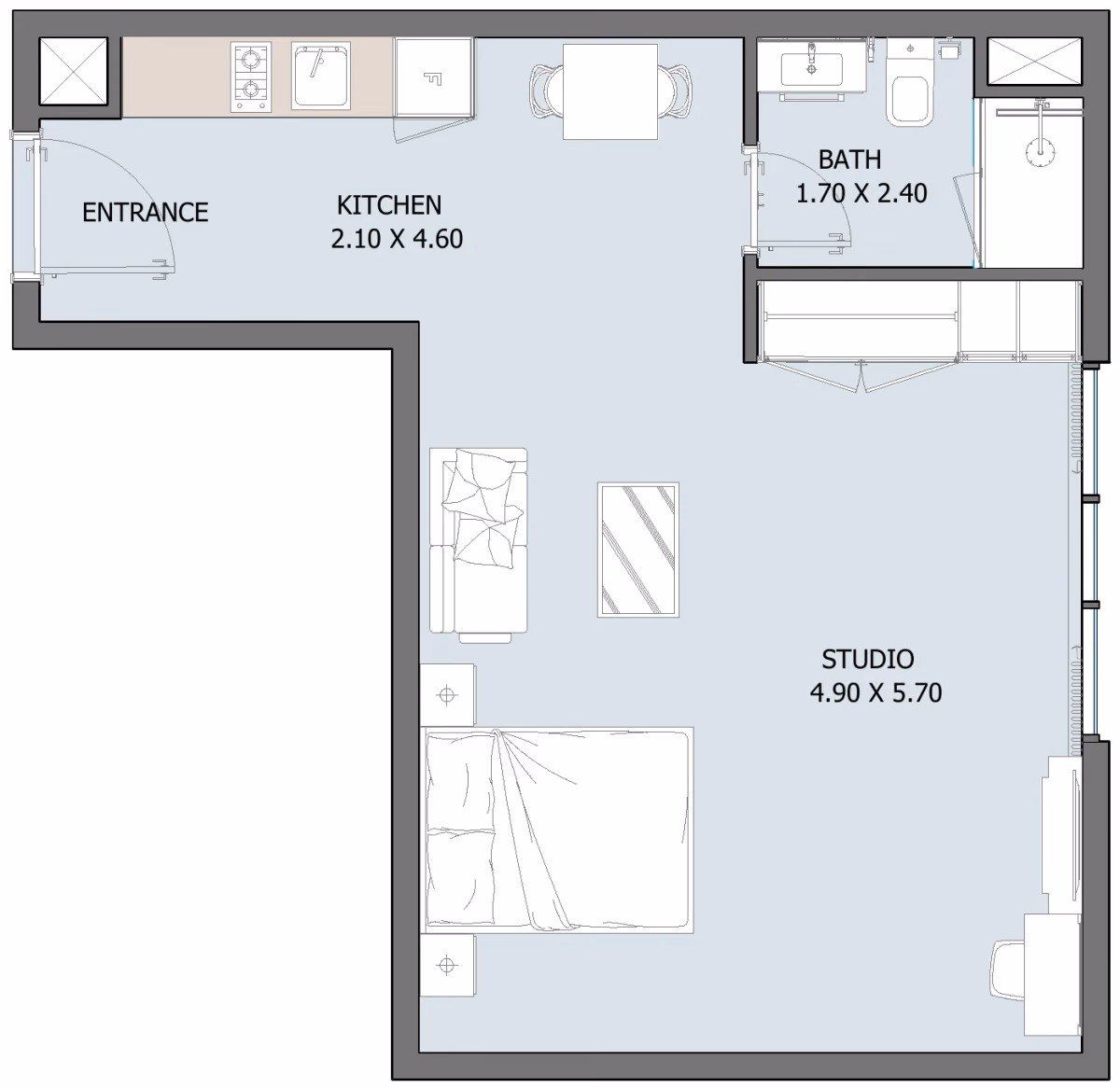 תוכנית סטודיו · Type B (Ground Floor) ב־נדל"ן להשקעה Oceana by Reportage באזור Dibba Al-Fujairah, פוג׳יירה