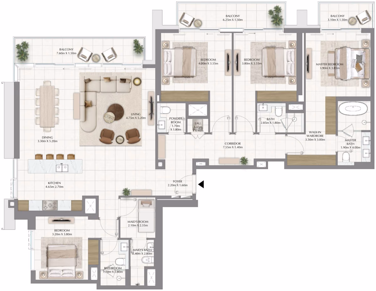 תוכנית 4 חדרי שינה · Type A1 ב־Emaar Valia