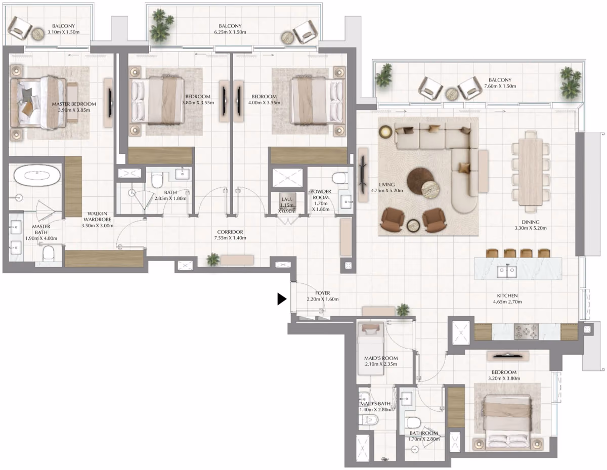 תוכנית 4 חדרי שינה · Type A2 ב־Emaar Valia