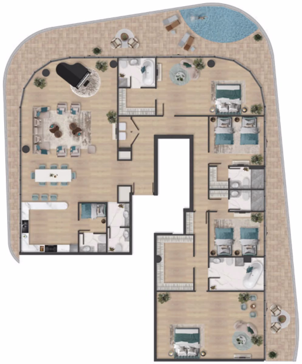 תוכנית 4 חדרי שינה · פנטהאוז · Penthouse 2 ב־נדל"ן להשקעה BnW Pelagia, באזור Al Marjan Island, ראס אל ח'ימה