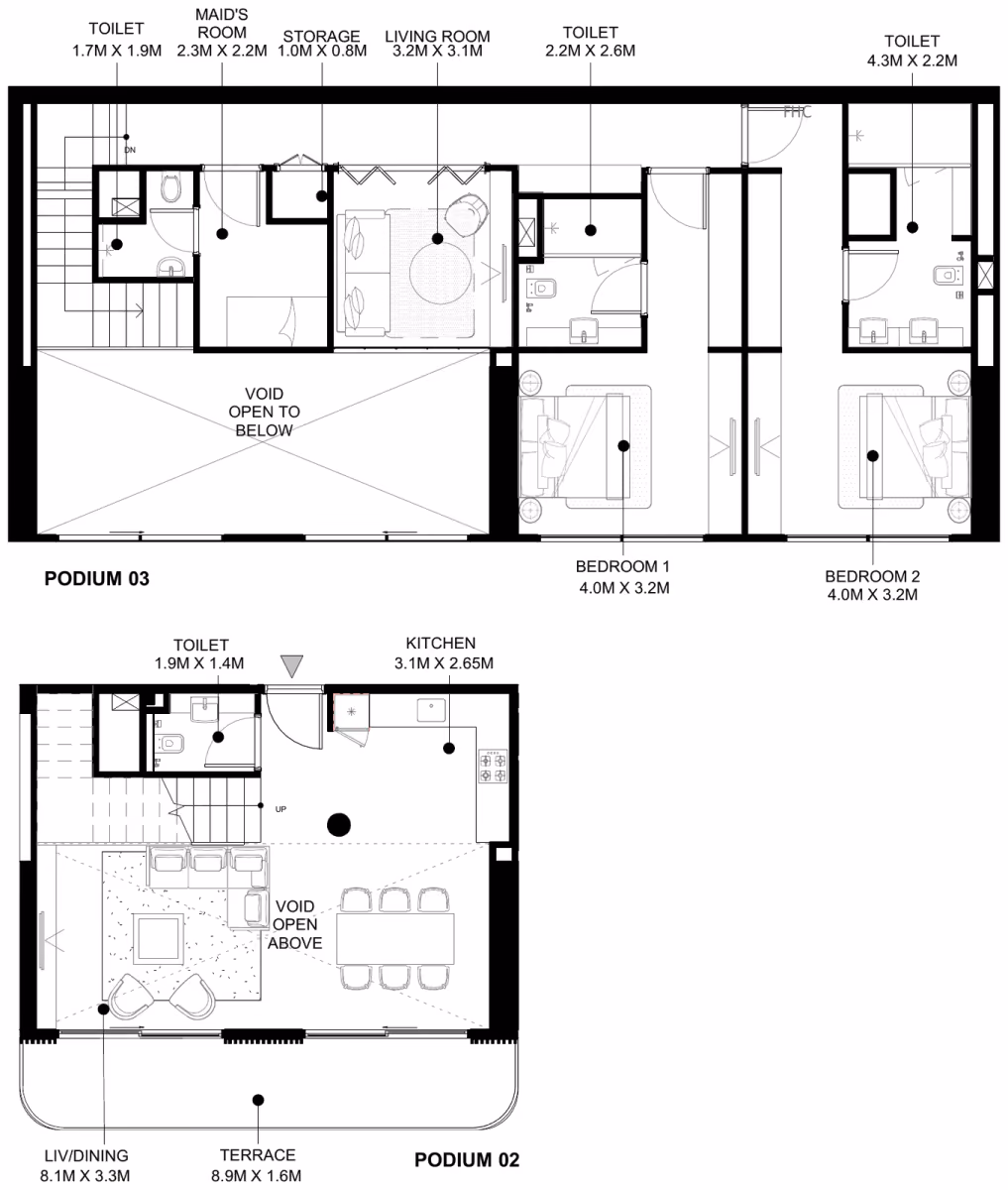 תוכנית 2 חדרי שינה · דופלקס · Duplex Type 02A / 02B ב־נדל"ן להשקעה Azizi Abraham, באזור Jabal Ali Industrial, דובאי