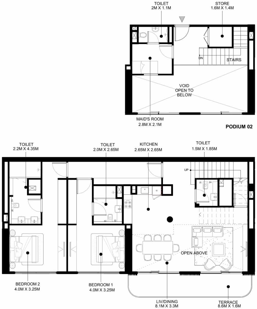 תוכנית 2 חדרי שינה · דופלקס · Duplex Type 03A / 03B ב־נדל"ן להשקעה Azizi Abraham, באזור Jabal Ali Industrial, דובאי