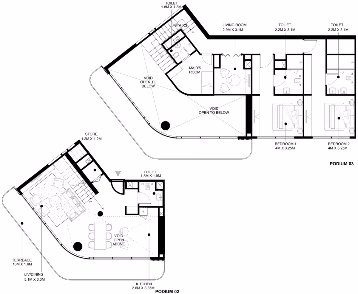 תוכנית 2 חדרי שינה · דופלקס · Duplex Type 04 ב־נדל"ן להשקעה Azizi Abraham, באזור Jabal Ali Industrial, דובאי