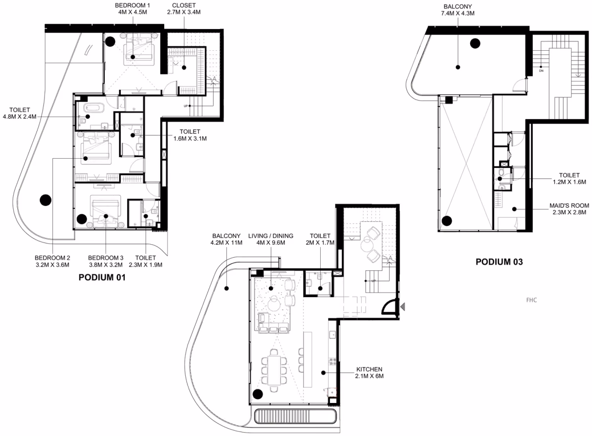 תוכנית 3 חדרי שינה · דופלקס · Duplex Type 01 ב־נדל"ן להשקעה Azizi Abraham, באזור Jabal Ali Industrial, דובאי