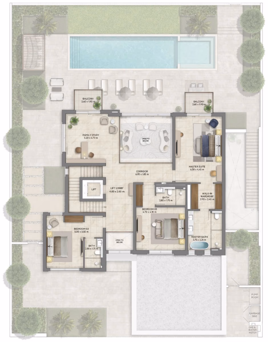 תוכנית 4 חדרי שינה · וילה · Classic with basement ב־נדל"ן להשקעה Emaar Mareva The Oasis, באזור The Oasis, דובאי (קומה ראשונה)