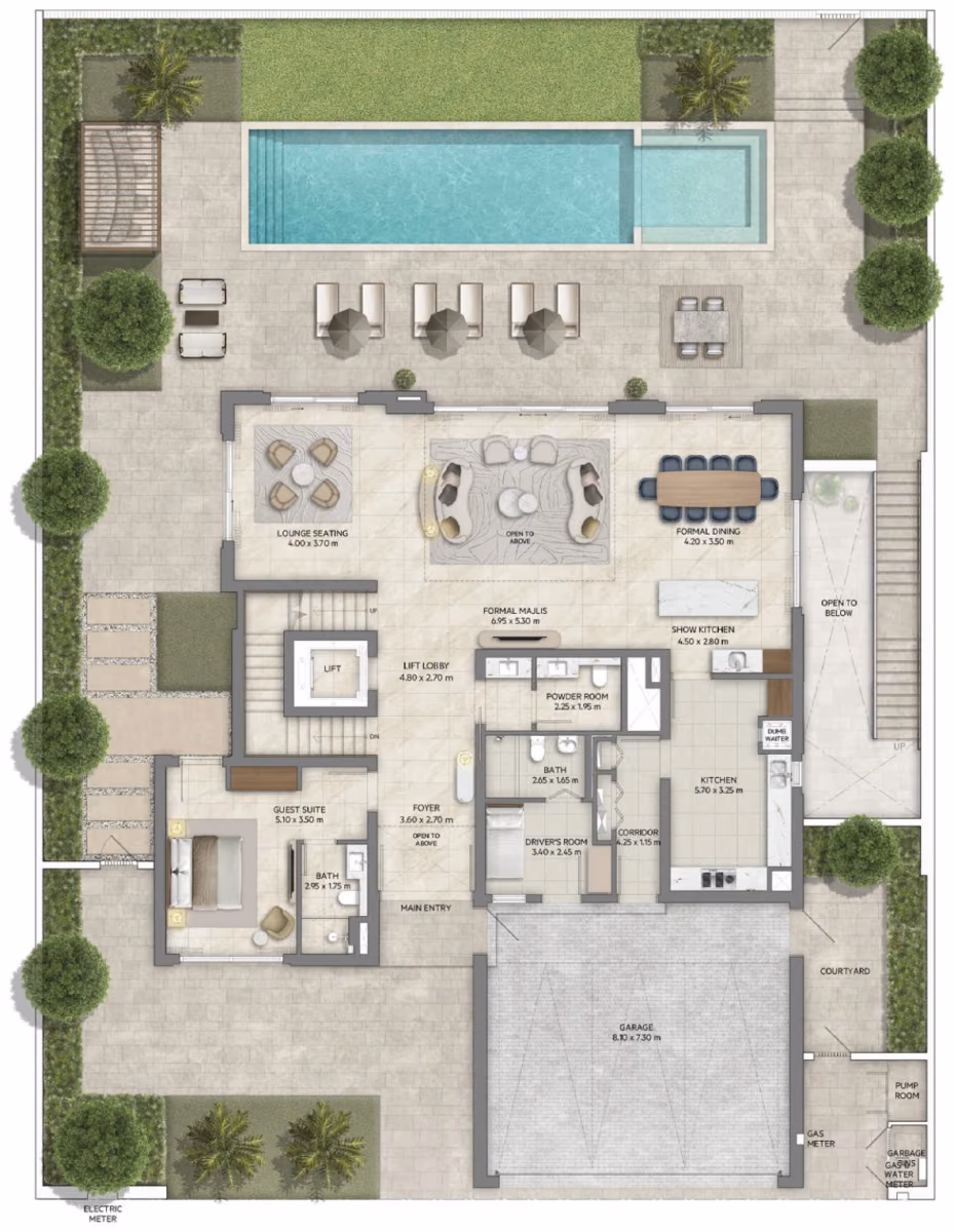 תוכנית 4 חדרי שינה · וילה · Classic with basement ב־נדל"ן להשקעה Emaar Mareva The Oasis, באזור The Oasis, דובאי (קומת קרקע)