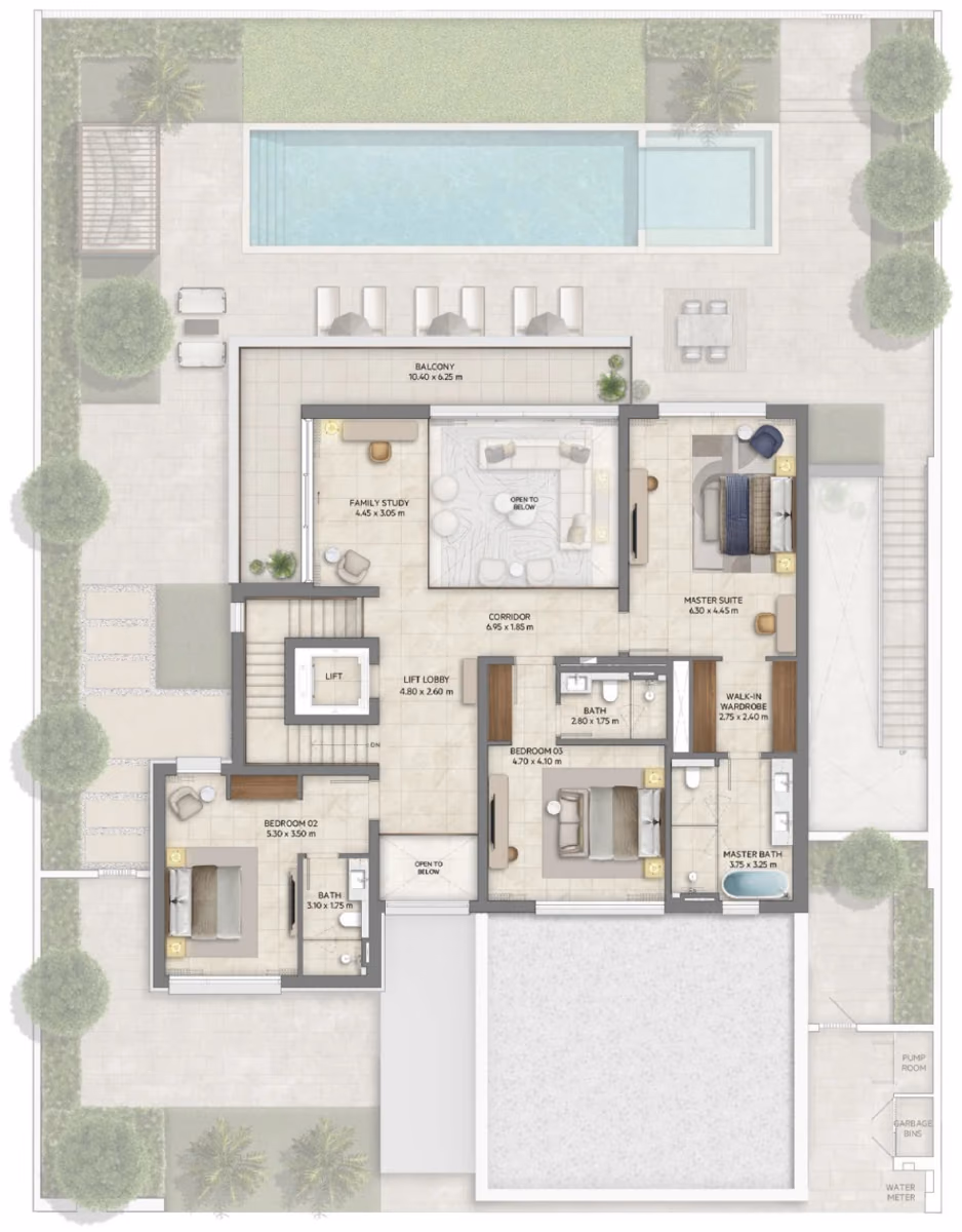 תוכנית 4 חדרי שינה · וילה · Contemporary with basement ב־נדל"ן להשקעה Emaar Mareva The Oasis, באזור The Oasis, דובאי (קומה ראשונה)