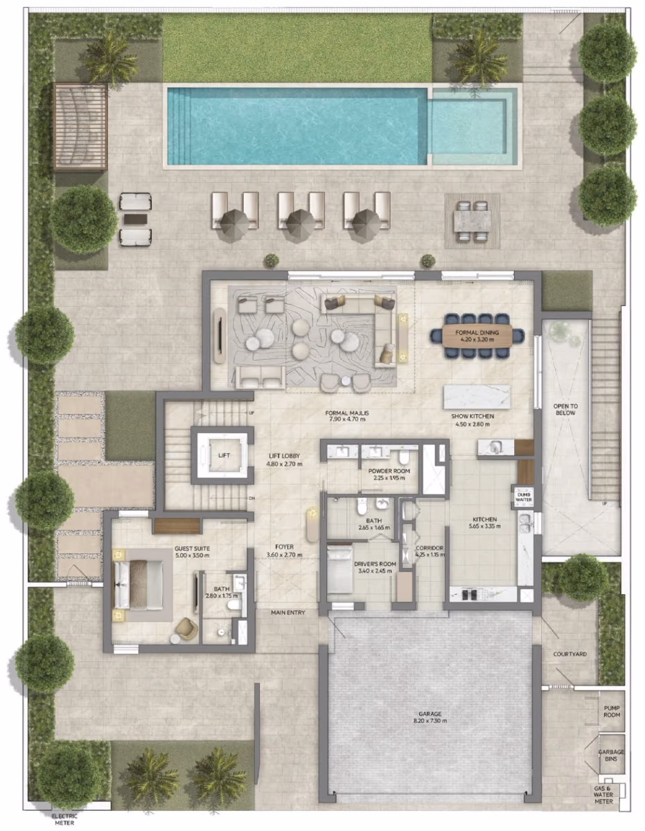 תוכנית 4 חדרי שינה · וילה · Contemporary with basement ב־נדל"ן להשקעה Emaar Mareva The Oasis, באזור The Oasis, דובאי (קומת קרקע)
