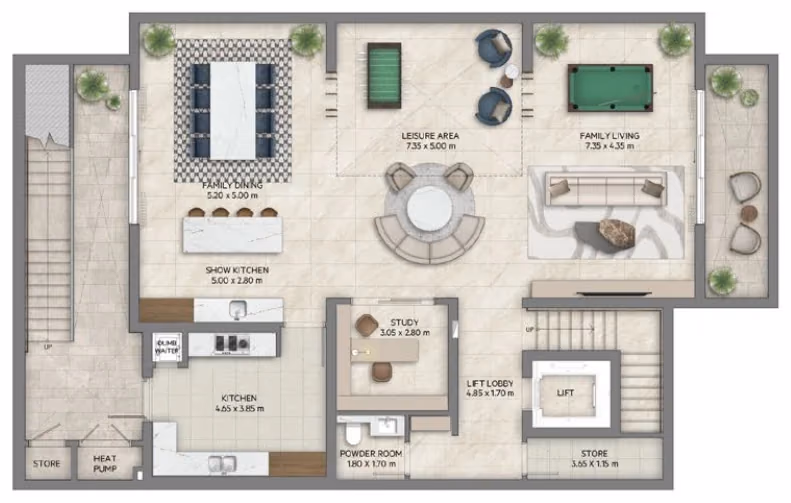 תוכנית 5 חדרי שינה · וילה · Chamfer with basement ב־נדל"ן להשקעה Emaar Mareva The Oasis, באזור The Oasis, דובאי (מרתף)