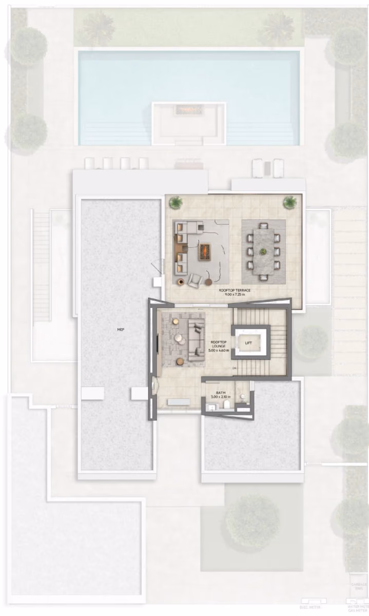 תוכנית 5 חדרי שינה · וילה · Chamfer with basement ב־נדל"ן להשקעה Emaar Mareva The Oasis, באזור The Oasis, דובאי (גג)