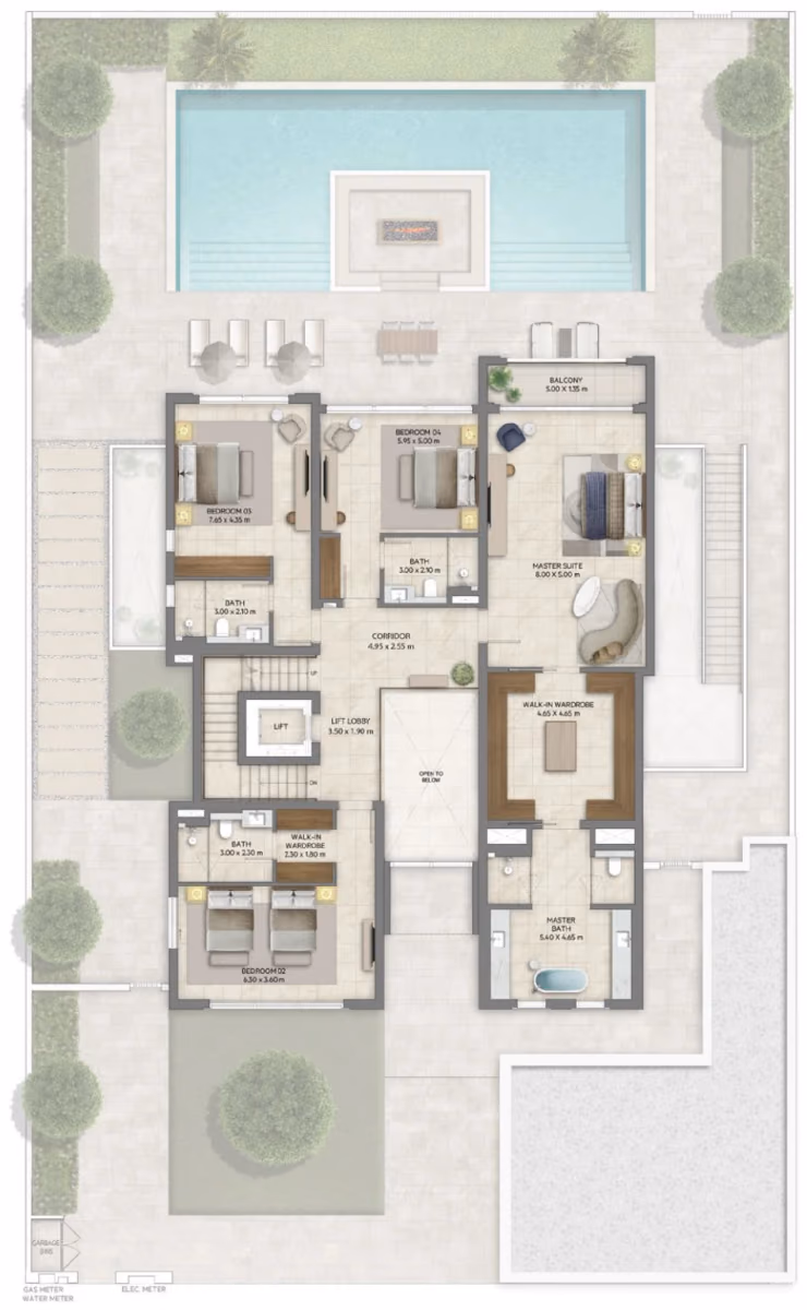 תוכנית 5 חדרי שינה · וילה · Classic with basement ב־נדל"ן להשקעה Emaar Mareva The Oasis, באזור The Oasis, דובאי (קומה ראשונה)